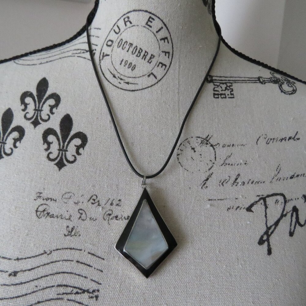 Black Onyx Pendant With Sterling Silver And Mother Of Pearl